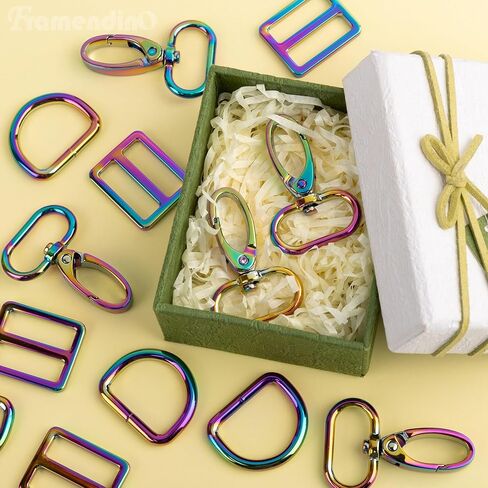 Framendino, 15 Pack Rainbow Purse Hardware 1 Inch Swivel Hooks Buckles D Rings Purse Strap Bag Hardware in Saudi Arabia