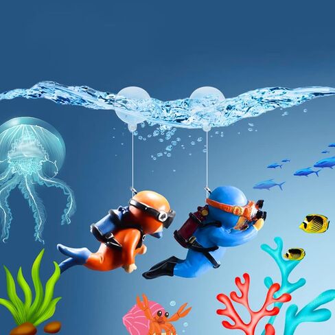 2Pcs Floating Fish Tank Decorations, Little Diver Fish Tank Floating Device, Aquarium Accessories Ornaments with Float Ball for Fish Tanks Aquariums in Kuwait