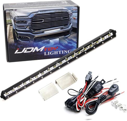 مجموعة شريط إضاءة LED مقاس 20 بوصة من iJDMTOY، متوافقة مع دودج رام 2500 3500 2020، تتضمن شريط إضاءة LED نحيف للغاية بقدرة 54 وات، وأقواس تثبيت ممتصة للصدمات/الشواية، وسلك ترحيل مفتاح التشغيل/الإيقاف in Saudi Arabia
