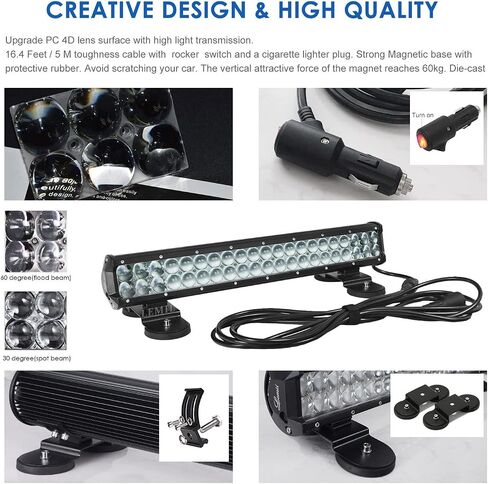 LEMIL 28 بوصة 180 واط 5D شريط إضاءة LED LED ضوء عمل مغناطيسي فيضان بقعة كومبو LED شريط مصباح الضباب ضوء الشاحنة ضوء القيادة ضوء القارب على الطرق الوعرة سيارة ATV SUV 4X4 4WD 12V 24V (GS-3500) in Kuwait