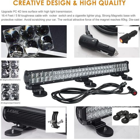 LEMIL Led Light Bar 4D 126W Led Magnetic Work Light Flood Spot Combo Led Light Bar for Truck Light Driving Light Boat Light Pickup SUV ATV UTV 12V 24V 4D in Saudi Arabia