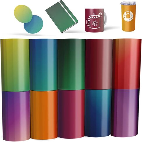 أوراق نقل - أوراق فينيل نقل الحرارة بالتسامي لآلة الضغط الحراري، أوراق نقل متدرجة 10.16 سم × 12.7 سم لحقيبة حمل الأكواب والقمصان، 10 ورقات in Kuwait