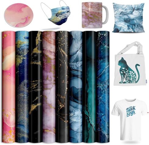 أوراق نقل - أوراق فينيل نقل الحرارة بالتسامي لآلة الضغط الحراري، أوراق نقل متدرجة 10.16 سم × 12.7 سم لحقيبة حمل الأكواب والقمصان، 10 ورقات in Kuwait