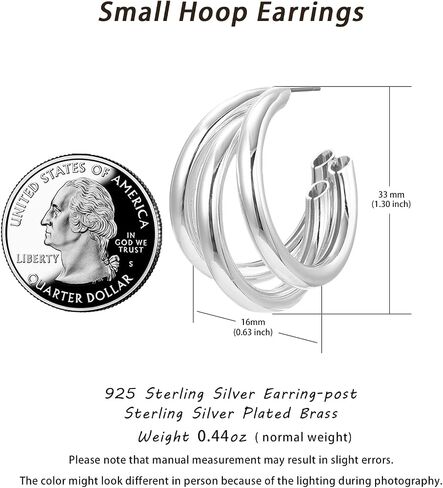 14K Gold and Sterling Silver Plated Hoop Earrings for Women. Trendy 3D Triple Hoop Earrings, Lightweight and Hypoallergenic, Gifts by Esmee Cardenas in Saudi Arabia