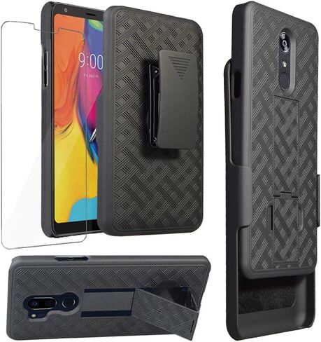 Ailiber متوافق مع حافظة حافظة LG Stylo 5، واقي شاشة LG Stylo5 متين كامل الجسم مقاوم للصدمات/مشبك حزام/حامل مسند، غطاء حماية صلب نحيف لهاتف LGStylo 5 - أسود in Saudi Arabia