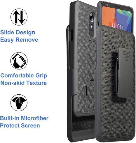 Ailiber متوافق مع حافظة حافظة LG Stylo 5، واقي شاشة LG Stylo5 متين كامل الجسم مقاوم للصدمات/مشبك حزام/حامل مسند، غطاء حماية صلب نحيف لهاتف LGStylo 5 - أسود in Saudi Arabia