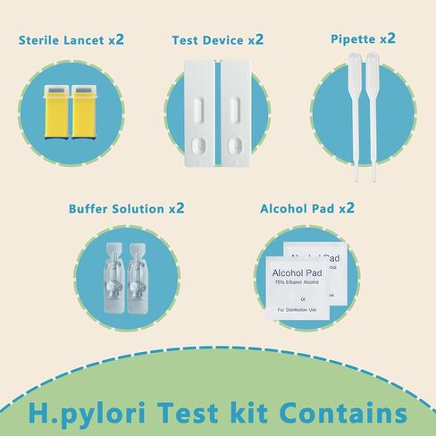 اختبار H Pylori في المنزل - مجموعة اختبار Helicobacter Pylori - اختبار ذاتي سريع ودقيق ومريح، يتضمن اختبارين، ويتم الحصول على النتائج في 10-15 دقيقة. in Kuwait