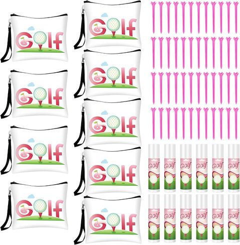 12 Set Golf Gifts for Women with 12 Canvas Makeup Cosmetic Bags 12 Golf Lip Balms and 48 Pink Golf Tees Golf Accessories for Golfer Ladies Girls Golf Party Favors in Saudi Arabia