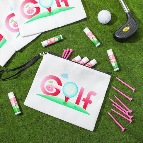 12 Set Golf Gifts for Women with 12 Canvas Makeup Cosmetic Bags 12 Golf Lip Balms and 48 Pink Golf Tees Golf Accessories for Golfer Ladies Girls Golf Party Favors in Saudi Arabia