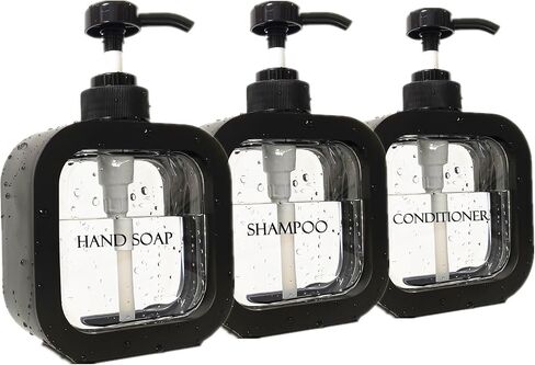 3pcs Hand Soap Dispenser Bathroom, Modern Dish Soap Dispenser for Kitchen Sink, 10oz Plastic Black Soap Dispenser with Pump and Labels in Saudi Arabia