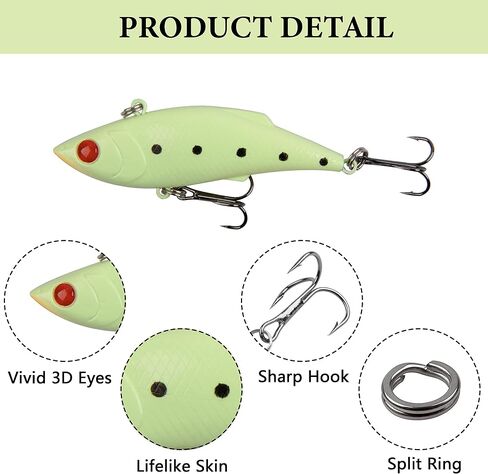 Glow Fishing Lures Kit, 5pcs Luminous Artificial Lure VIB Minnow Crank Popper Pencil Night Fishing Baits with Treble Hooks for Bass Saltwater Freshwater in Saudi Arabia