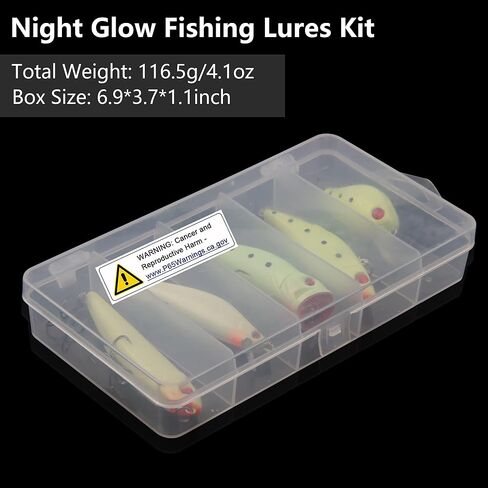 Glow Fishing Lures Kit, 5pcs Luminous Artificial Lure VIB Minnow Crank Popper Pencil Night Fishing Baits with Treble Hooks for Bass Saltwater Freshwater in Saudi Arabia