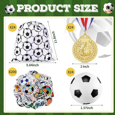 Soccer Party Favors Include Gold Soccer Medal Soccer Drawstring Bag Mini Soccer Ball and Soccer Sticker for Team Gift in Saudi Arabia