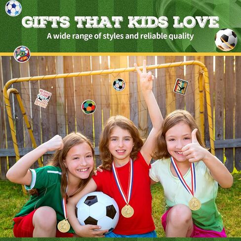 Soccer Party Favors Include Gold Soccer Medal Soccer Drawstring Bag Mini Soccer Ball and Soccer Sticker for Team Gift in Saudi Arabia