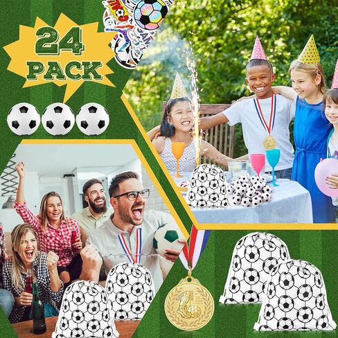 Soccer Party Favors Include Gold Soccer Medal Soccer Drawstring Bag Mini Soccer Ball and Soccer Sticker for Team Gift in Saudi Arabia