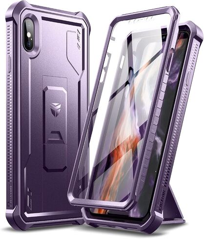 حافظة Dexnor لهاتف iPhone Xs max، [واقي شاشة مدمج ومسند] غطاء واقٍ مقاوم للصدمات عالي التحمل من الدرجة العسكرية لهاتف iPhone Xs max، أسود in Kuwait