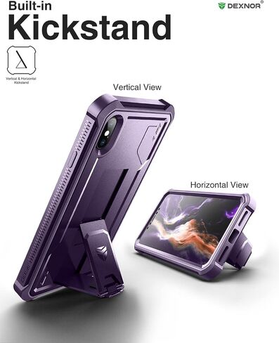 حافظة Dexnor لهاتف iPhone Xs max، [واقي شاشة مدمج ومسند] غطاء واقٍ مقاوم للصدمات عالي التحمل من الدرجة العسكرية لهاتف iPhone Xs max، أسود in Kuwait