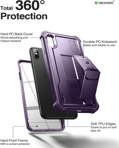 حافظة Dexnor لهاتف iPhone Xs max، [واقي شاشة مدمج ومسند] غطاء واقٍ مقاوم للصدمات عالي التحمل من الدرجة العسكرية لهاتف iPhone Xs max، أسود in Kuwait