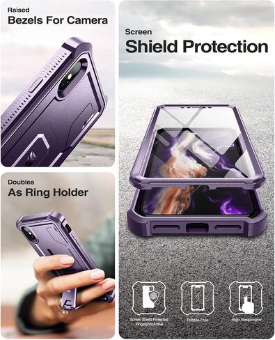 حافظة Dexnor لهاتف iPhone Xs max، [واقي شاشة مدمج ومسند] غطاء واقٍ مقاوم للصدمات عالي التحمل من الدرجة العسكرية لهاتف iPhone Xs max، أسود in Kuwait