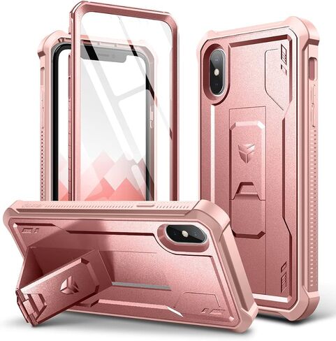حافظة Dexnor لهاتف iPhone Xs max، [واقي شاشة مدمج ومسند] غطاء واقٍ مقاوم للصدمات عالي التحمل من الدرجة العسكرية لهاتف iPhone Xs max، أسود in Kuwait