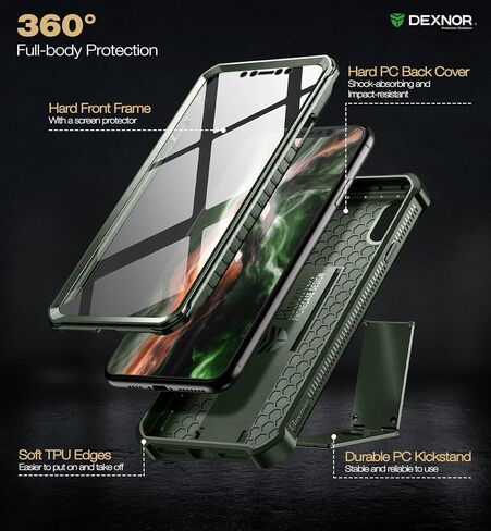 حافظة Dexnor لهاتف iPhone Xs max، [واقي شاشة مدمج ومسند] غطاء واقٍ مقاوم للصدمات عالي التحمل من الدرجة العسكرية لهاتف iPhone Xs max، أسود in Kuwait