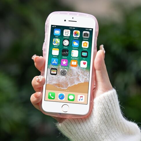 حافظة Dumkery اللطيفة متوافقة مع حافظة iPhone SE 2020/ SE 2022، حافظة iPhone 7/8 بإطار مموج مجعد، غطاء TPU ناعم وردي شفاف مقاوم للصدمات للفتيات والنساء in Saudi Arabia