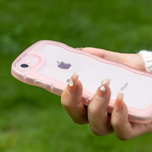 حافظة Dumkery اللطيفة متوافقة مع حافظة iPhone SE 2020/ SE 2022، حافظة iPhone 7/8 بإطار مموج مجعد، غطاء TPU ناعم وردي شفاف مقاوم للصدمات للفتيات والنساء in Saudi Arabia
