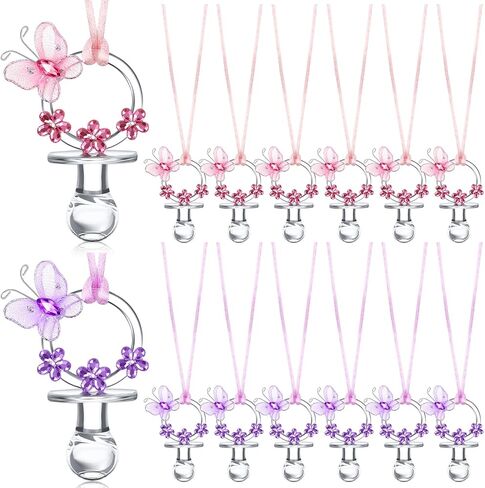 24 Pieces Butterfly Baby Shower Pacifiers Butterfly Acrylic Pacifier Necklaces Pink Purple Baby Shower Decorations for Baby Shower Game Party Favor Table Scatter Chupones para for Girls in Saudi Arabia