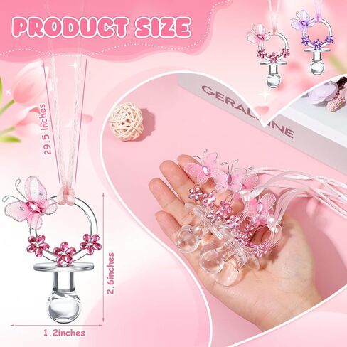 24 Pieces Butterfly Baby Shower Pacifiers Butterfly Acrylic Pacifier Necklaces Pink Purple Baby Shower Decorations for Baby Shower Game Party Favor Table Scatter Chupones para for Girls in Saudi Arabia