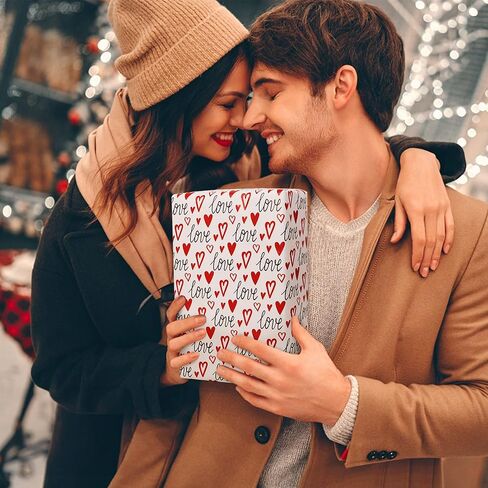 JOYIT 12 ورقة ورق تغليف القلب و10 أقواس، ورق تغليف هدايا Lagre مع قلب الحب، ورق تغليف وردي لتزيين تعبئة الذكرى السنوية للزفاف (20 بوصة × 29 بوصة) in Kuwait