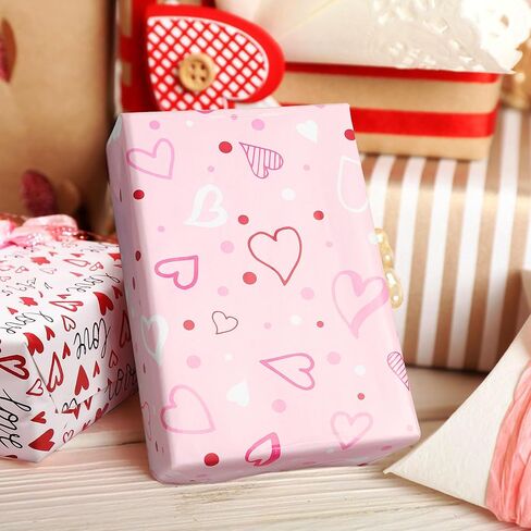 JOYIT 12 ورقة ورق تغليف القلب و10 أقواس، ورق تغليف هدايا Lagre مع قلب الحب، ورق تغليف وردي لتزيين تعبئة الذكرى السنوية للزفاف (20 بوصة × 29 بوصة) in Kuwait