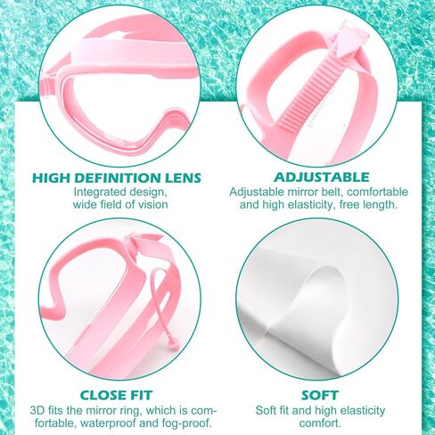 نظارات سباحة وقبعة للأطفال، نظارات سباحة مضادة للضباب للفتيات باللونين الأبيض والوردي مع سدادات أذن، قبعة سباحة من السيليكون مقاومة للماء in Kuwait