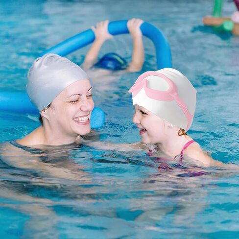 نظارات سباحة وقبعة للأطفال، نظارات سباحة مضادة للضباب للفتيات باللونين الأبيض والوردي مع سدادات أذن، قبعة سباحة من السيليكون مقاومة للماء in Kuwait