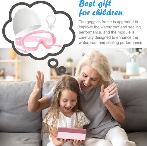 نظارات سباحة وقبعة للأطفال، نظارات سباحة مضادة للضباب للفتيات باللونين الأبيض والوردي مع سدادات أذن، قبعة سباحة من السيليكون مقاومة للماء in Kuwait