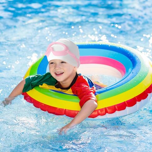 نظارات سباحة وقبعة للأطفال، نظارات سباحة مضادة للضباب للفتيات باللونين الأبيض والوردي مع سدادات أذن، قبعة سباحة من السيليكون مقاومة للماء in Kuwait