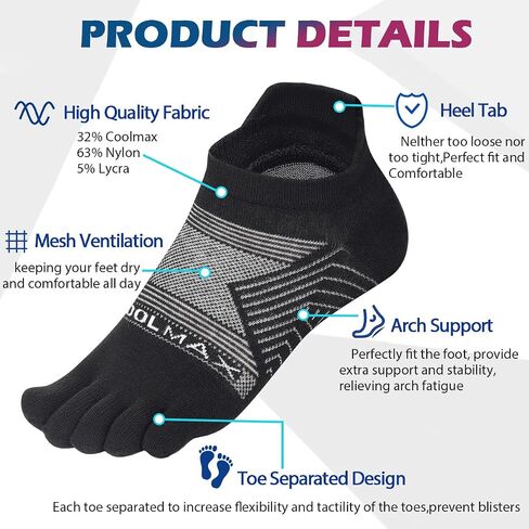 Toe Socks for Men Women Coolmax Five Finger Socks Running Athletic Toe Socks No Show 3 Pairs in Saudi Arabia