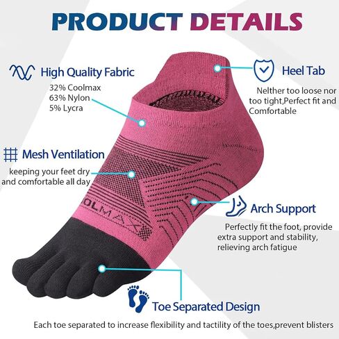 Toe Socks for Men Women Coolmax Five Finger Socks Running Athletic Toe Socks No Show 3 Pairs in Saudi Arabia