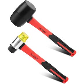 2-Piece Hammer Set - 16oz Rubber Mallet Hammer and 35mm Double-Faced Soft Hammer with Solid Head and Soft Grip Fiberglass Handle,2 Piece Rubber Mallet Set