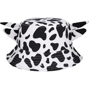 Cow Print Bucket Hat Cute Bucket Hat Beach Fisherman Hat Summer Travel Sun Hat Beach Hat Reversible for Both Men and Women Black