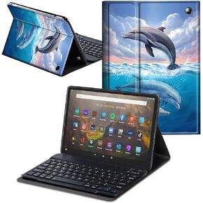 for Fire Max 11 Tablet Case with Keyboard (13th Generation, 2023 Release) 11 Inch,Soft PU Stand Folio Cover with Detachable Wireless Keyboard,Shark in Sea