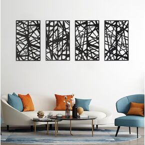 4PCS Metal Wall Decor for Living Room Bedroom Bathroom, 17.5"Black Abstract Metal Wall Art Decor Sculptures, Abstract Tree Wall Decorations,Modern 3D Single Line Textured Minimalist Decor for Home, Office,dinning room