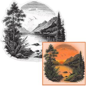Natural Scenery Clear Stamps for Card Making Mountain Lake Background Rubber Stamps Trees Scenery Transparent Silicone Seals for Gift Card DIY Scrapbooking Embossing Card Album Craft Supplies