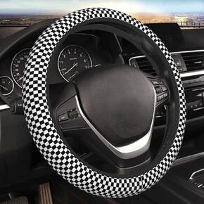 Black and White Checkered Pattern Car Elastic Steering Wheel Cover for Men Women, Universal Fit for SUV Trucks