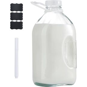 Glass Milk Jugs Bottle - 64Oz Water Container with Airtight Screw Lid, Half Gallon Juice Jar Pitcher for Storage Iced or Hot Drinks in Refrigerator, Set of 1