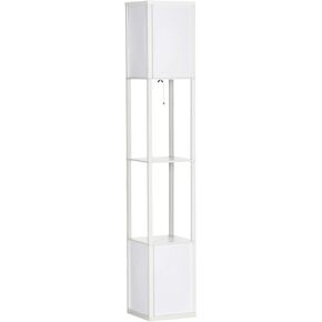 HOMCOM Modern Floor Lamp with Shelves & Dual Ambient Lighting, Tall Standing Lamp for Living Room, Bedroom with Fabric Lampshade (Bulb not Included), White