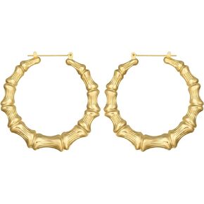 3UMeter Bamboo Earrings for Women 90s Bamboo Hoop Earrings 18k Gold Plated Stainless Steel Hip-hop Accessories for Women Girls 50 70 90mm