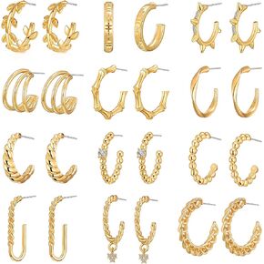 6/12 Pairs Silver/Gold/Rose Gold Colored Trendy Hoop Earrings Set for Women and Girls - Cute Open Hoops for Women