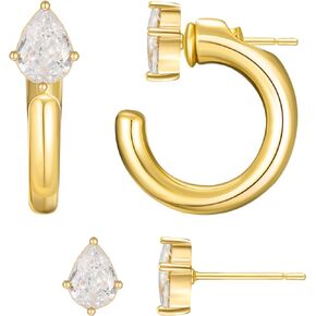 SWEETV 925 Sterling Silver Hoop Earrings for Women Girls,Dainty Small Huggie Hoop Stud Earrings- 2 ways to wear