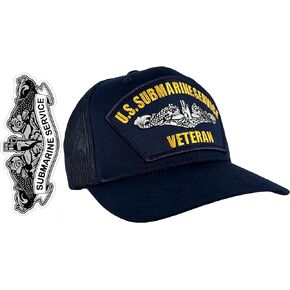 HAWKINS MILITARY MERCHANTS U.S. Submarine Service Veteran Hat Blue with Free Sticker