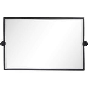 TEHOME Horizontal Pivot Mirror Black Metal Framed Tilt Rectangle Bathroom Mirror Tilting Beveled Vanity Mirrors for Wall, 38.5 x 24 inch